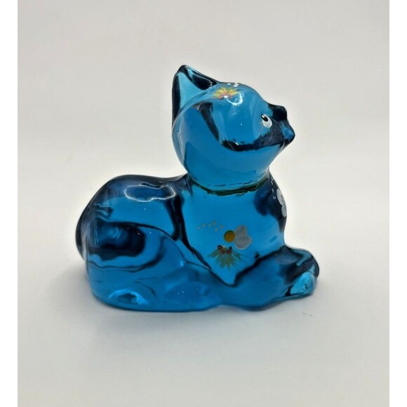 Fenton Perky Aqua Blue Hand Painted Signed Cat No Sticker Used - Picture 6 of 15